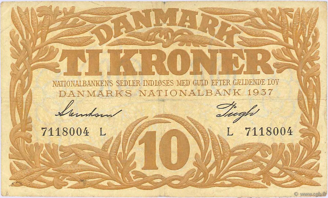 10 Kroner DANEMARK  1937 P.031a pr.TTB