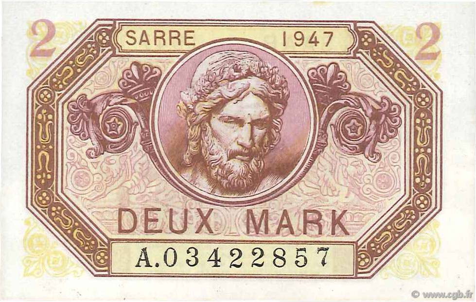 2 Mark SARRE FRANCE 1947 VF.45.01 pr.NEUF