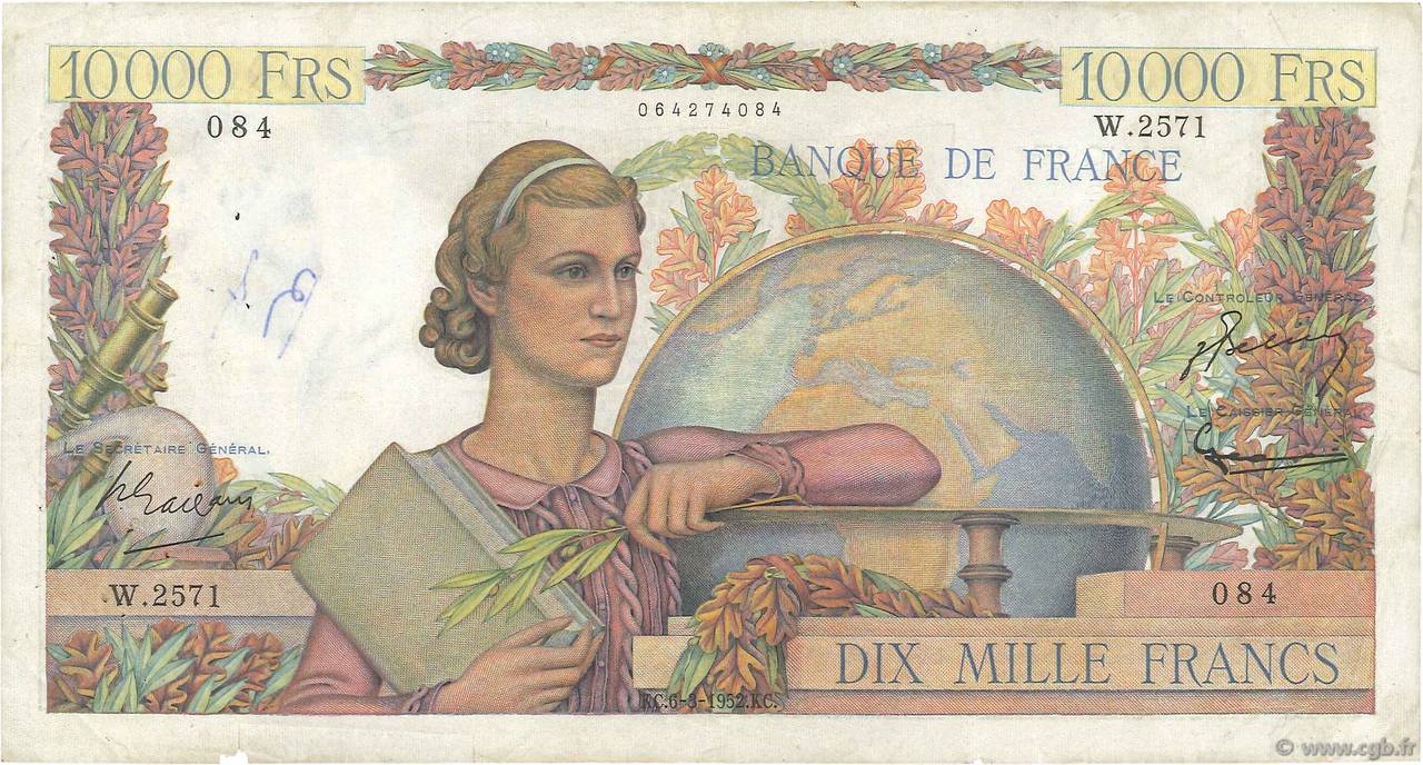 10000 Francs GÉNIE FRANÇAIS FRANCE  1952 F.50.57 TB
