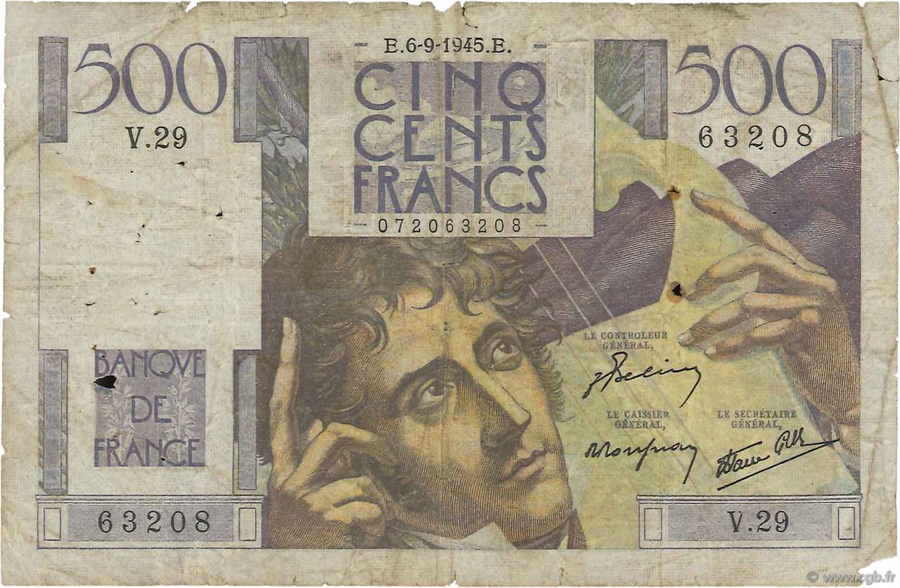 500 Francs CHATEAUBRIAND FRANCE  1945 F.34.02 pr.B
