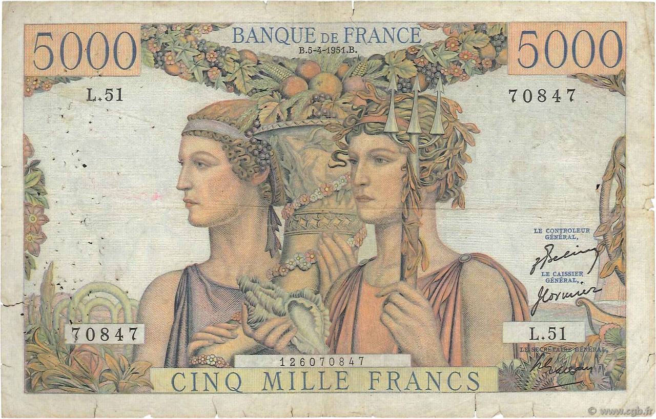 5000 Francs TERRE ET MER FRANCE  1951 F.48.04 B