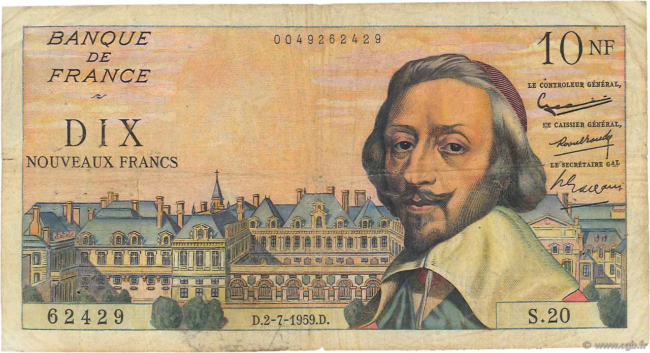10 Nouveaux Francs RICHELIEU FRANCE  1959 F.57.02 B