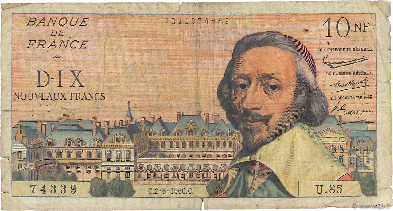 10 Nouveaux Francs RICHELIEU FRANCE  1960 F.57.08 G