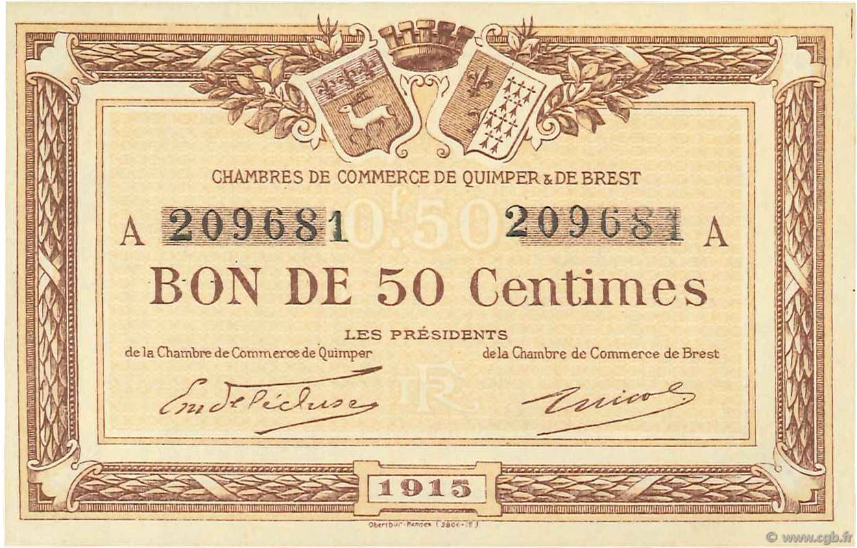 50 Centimes FRANCE regionalismo y varios Quimper et Brest 1915 JP.104.01 FDC