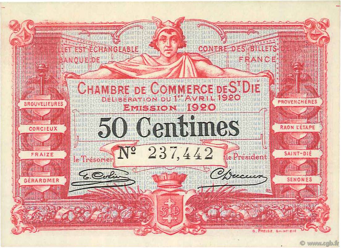 50 Centimes FRANCE régionalisme et divers Saint-Die 1920 JP.112.16 NEUF