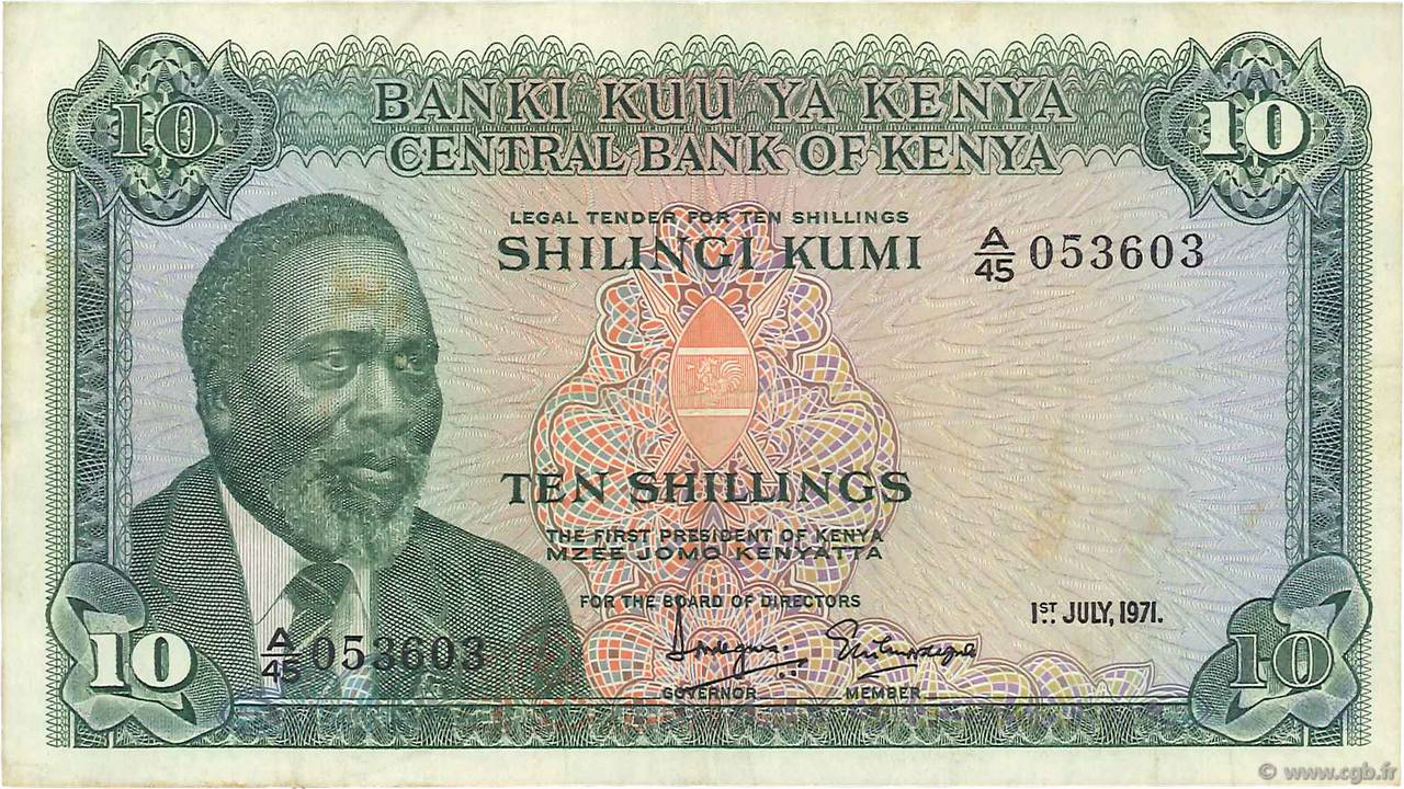 10 Shillings KENYA  1971 P.07b TTB