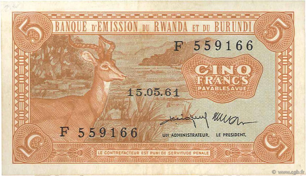 5 Francs RWANDA BURUNDI  1961 P.01 SUP