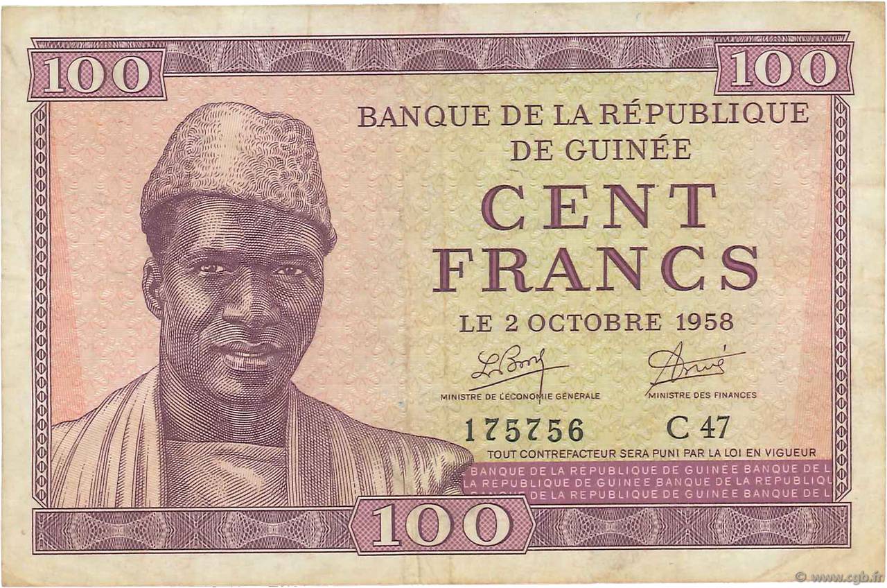 100 Francs GUINÉE  1958 P.07 TB à TTB