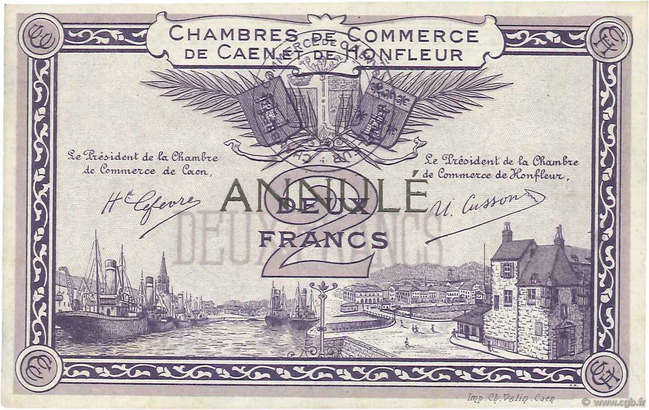 2 Francs Annulé FRANCE regionalismo e varie Caen et Honfleur 1918 JP.034.11 SPL