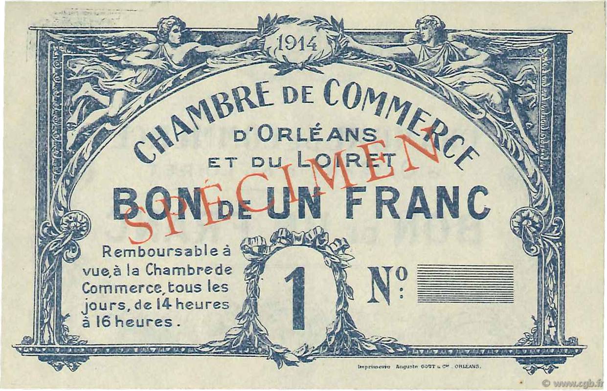 1 Franc Spécimen FRANCE régionalisme et divers Orléans 1918 JP.095.02 SUP