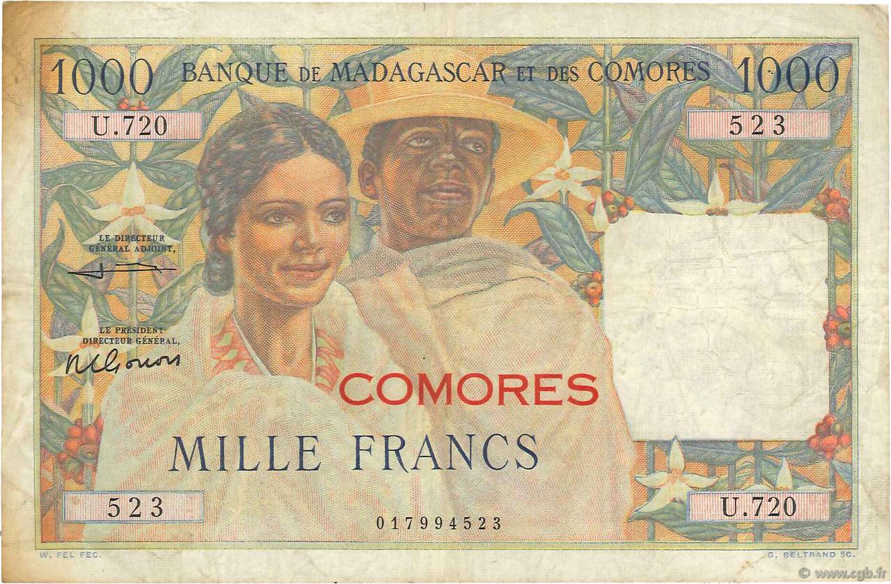 1000 Francs COMOROS  1963 P.05b VF-