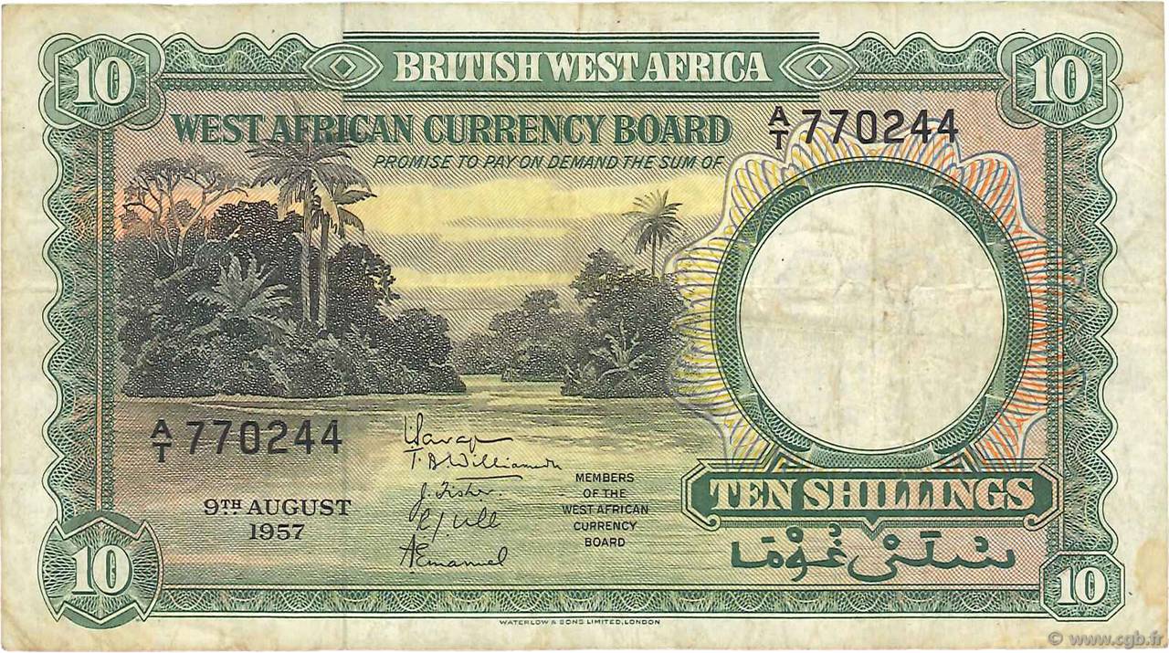 10 Shillings AFRICA DI L OVEST BRITANNICA  1953 P.09a BB