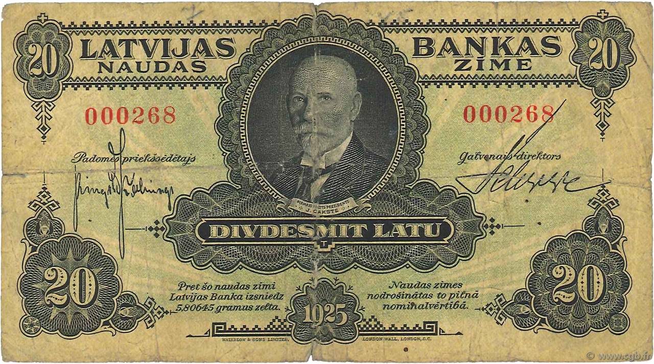 20 Latu LATVIA  1925 P.17a F