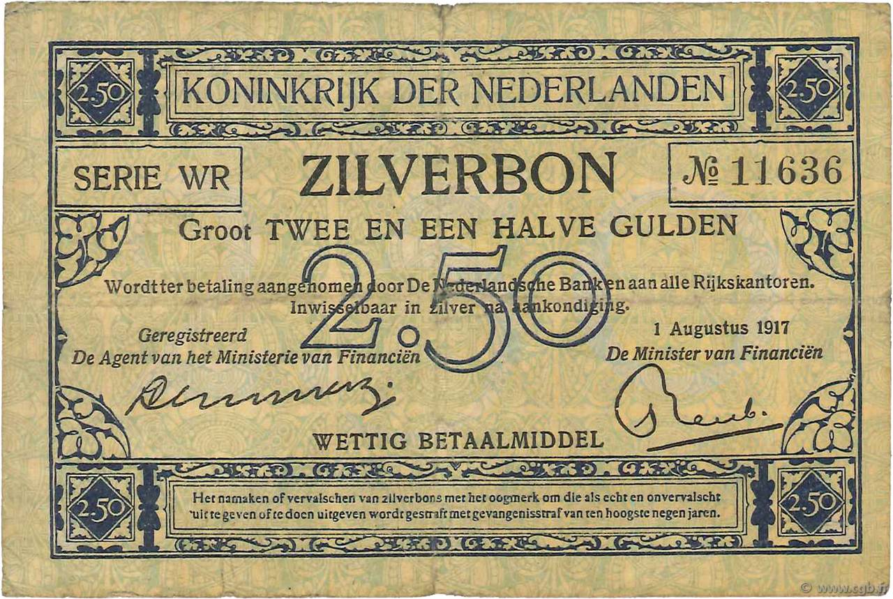 2.5 Gulden PAYS-BAS  1917 P.011 TB