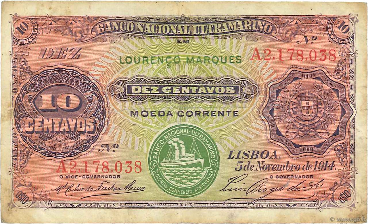 10 Centavos MOZAMBIQUE  1914 P.059 TTB