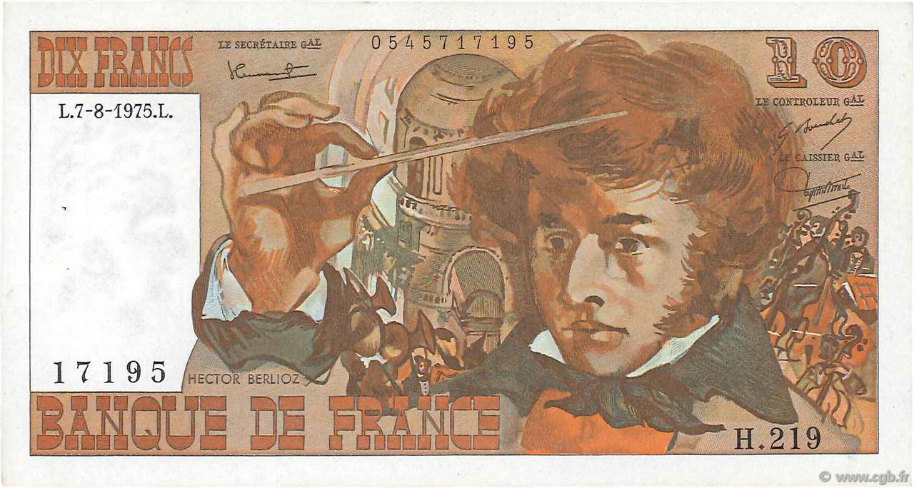 10 Francs BERLIOZ FRANCE  1975 F.63.12 XF+