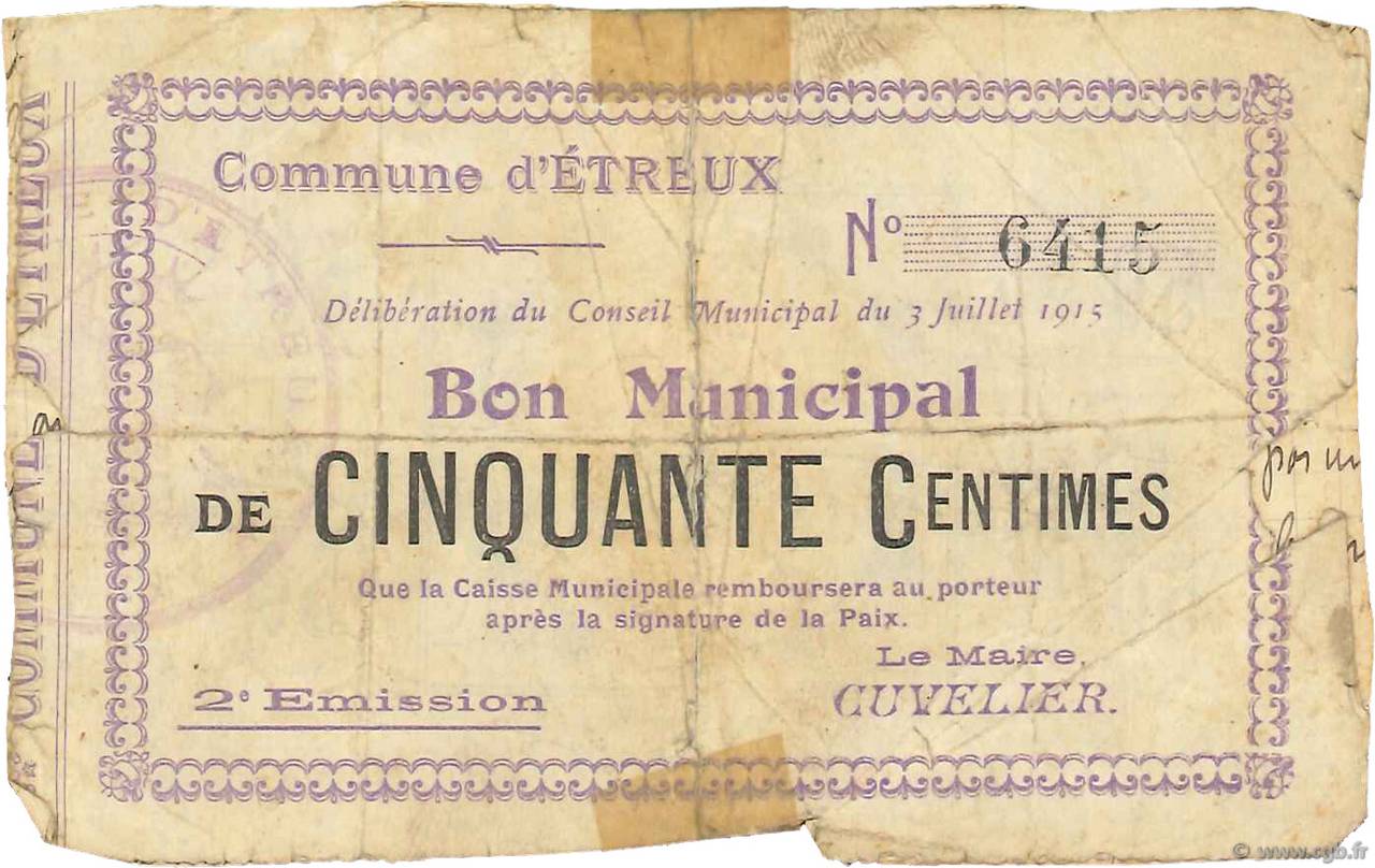 50 Centimes FRANCE régionalisme et divers  1915 JP.02-0766 TB