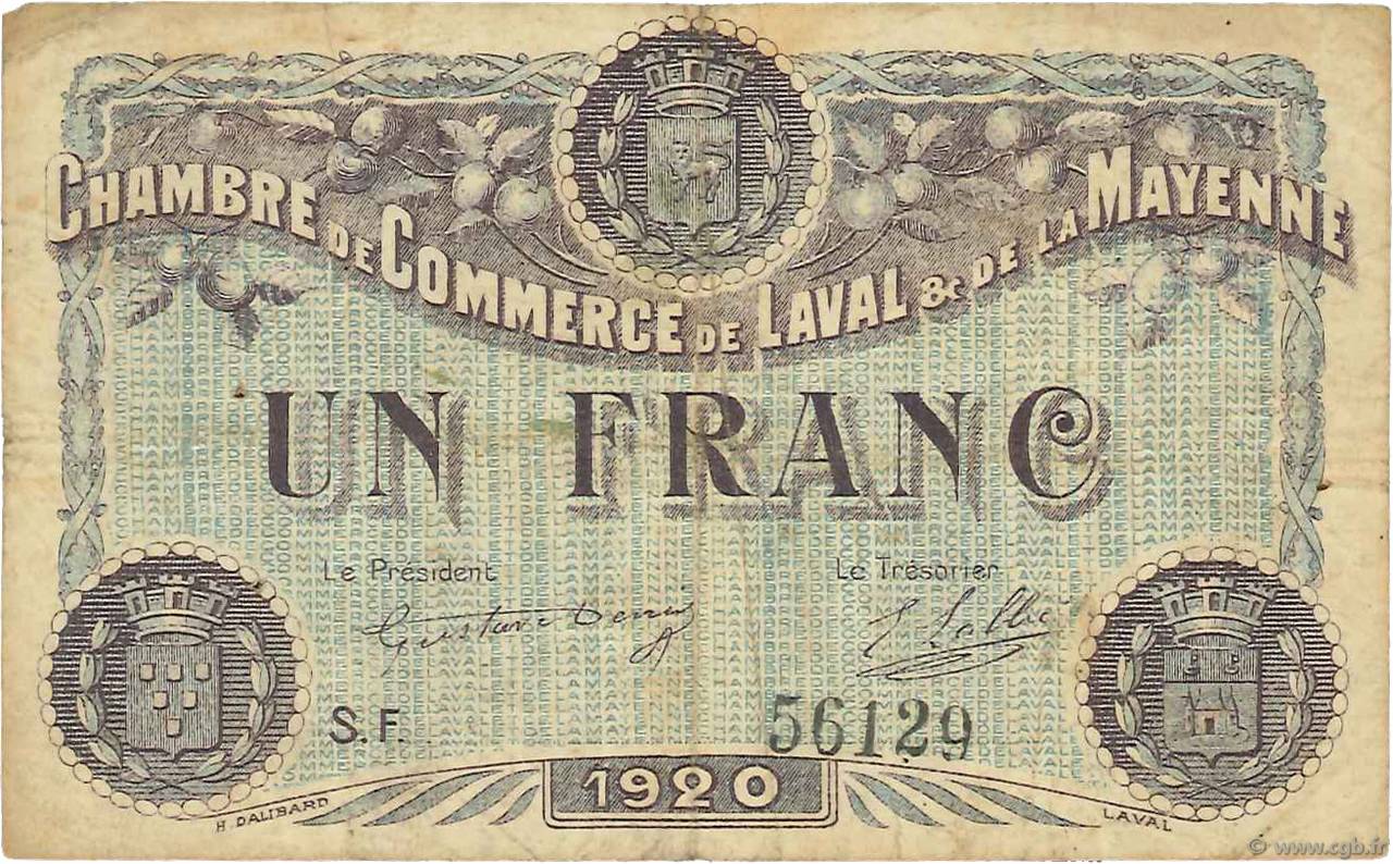 1 Franc FRANCE regionalismo y varios Laval 1920 JP.067.05 BC