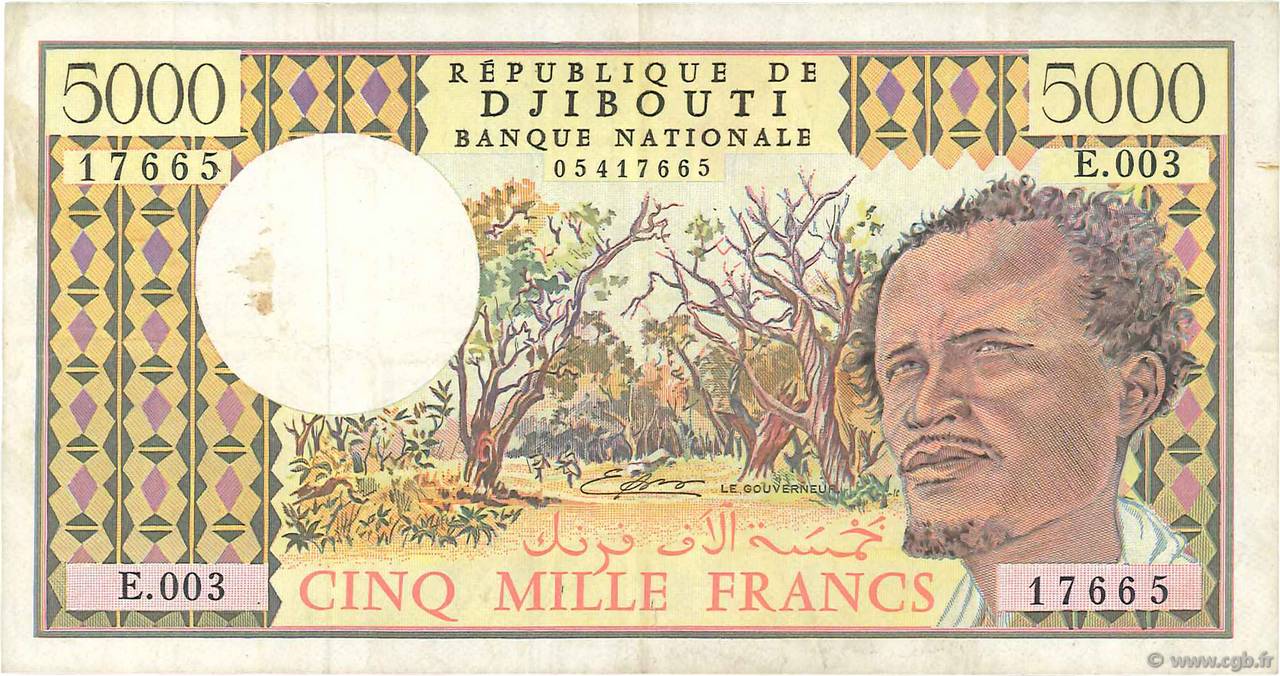 5000 Francs DJIBOUTI  1991 P.38c TTB