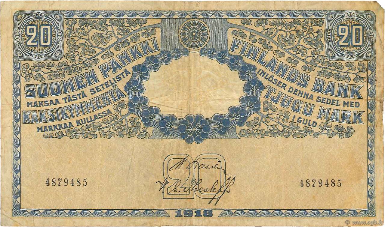 20 Markkaa FINLANDE  1918 P.038 TTB