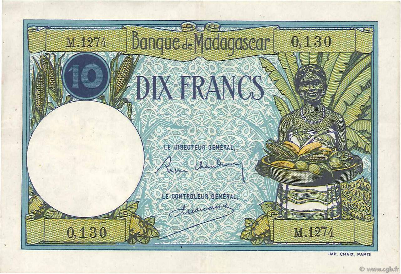 10 Francs MADAGASCAR  1937 P.036 TTB+