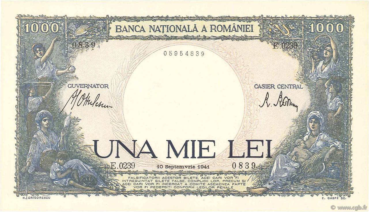 1000 Lei ROUMANIE  1941 P.052a pr.NEUF