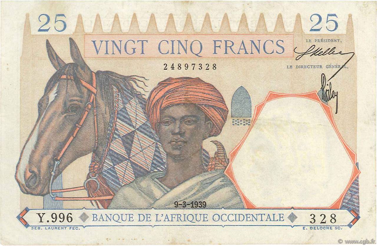 25 Francs AFRIQUE OCCIDENTALE FRANÇAISE (1895-1958)  1939 P.22 TTB+