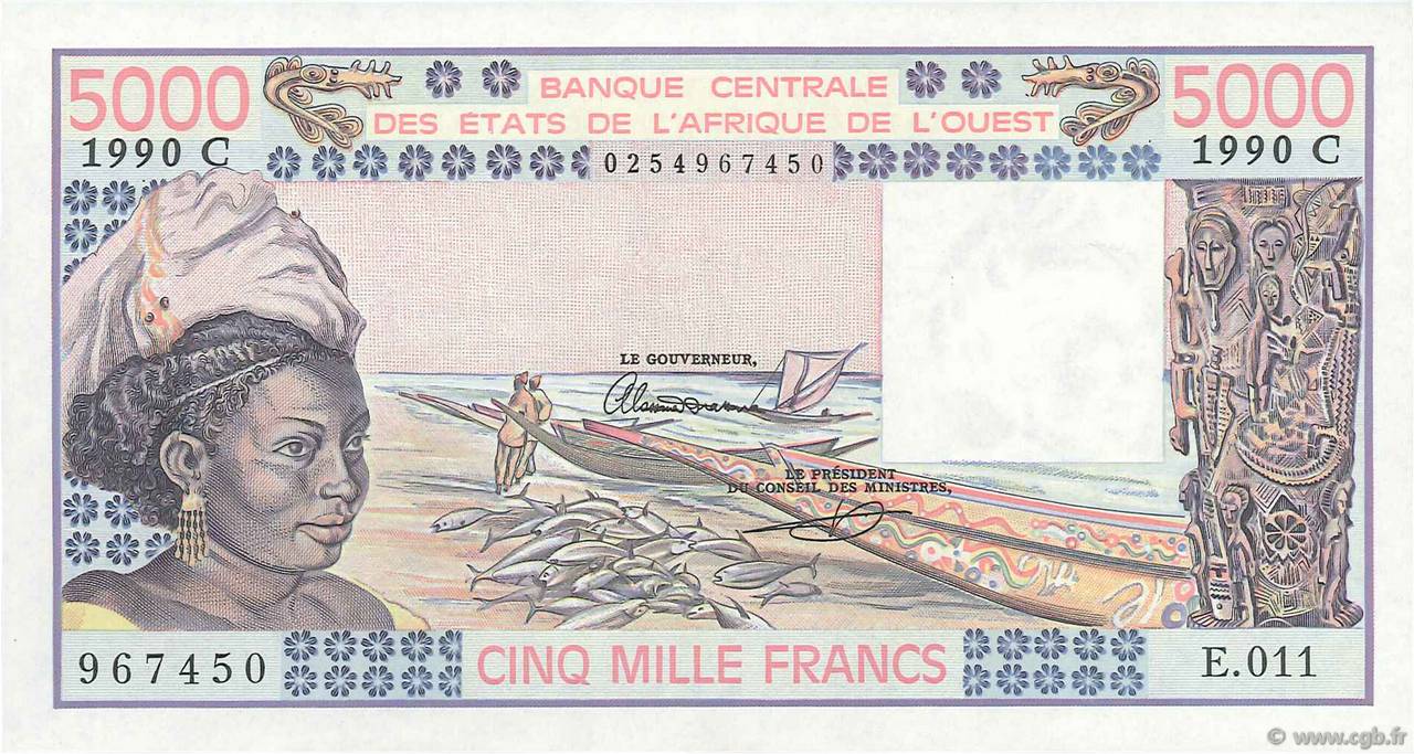 5000 Francs ÉTATS DE L AFRIQUE DE L OUEST  1990 P.308Cn pr.NEUF