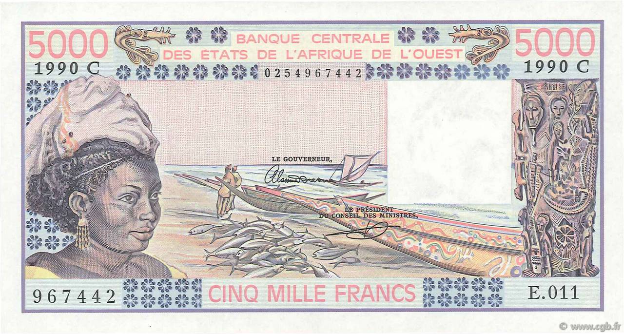 5000 Francs ÉTATS DE L AFRIQUE DE L OUEST  1990 P.308Cn pr.NEUF