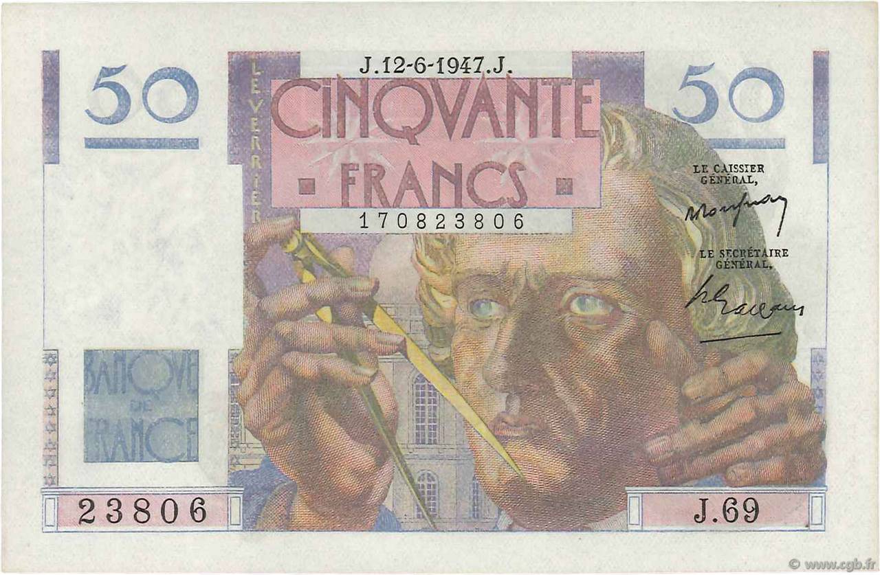 50 Francs LE VERRIER FRANCE  1947 F.20.08 pr.NEUF