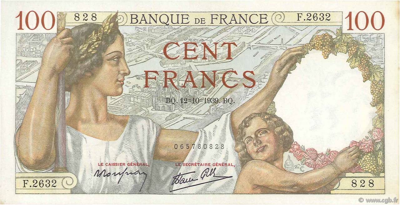 100 Francs SULLY FRANCIA  1939 F.26.10 AU