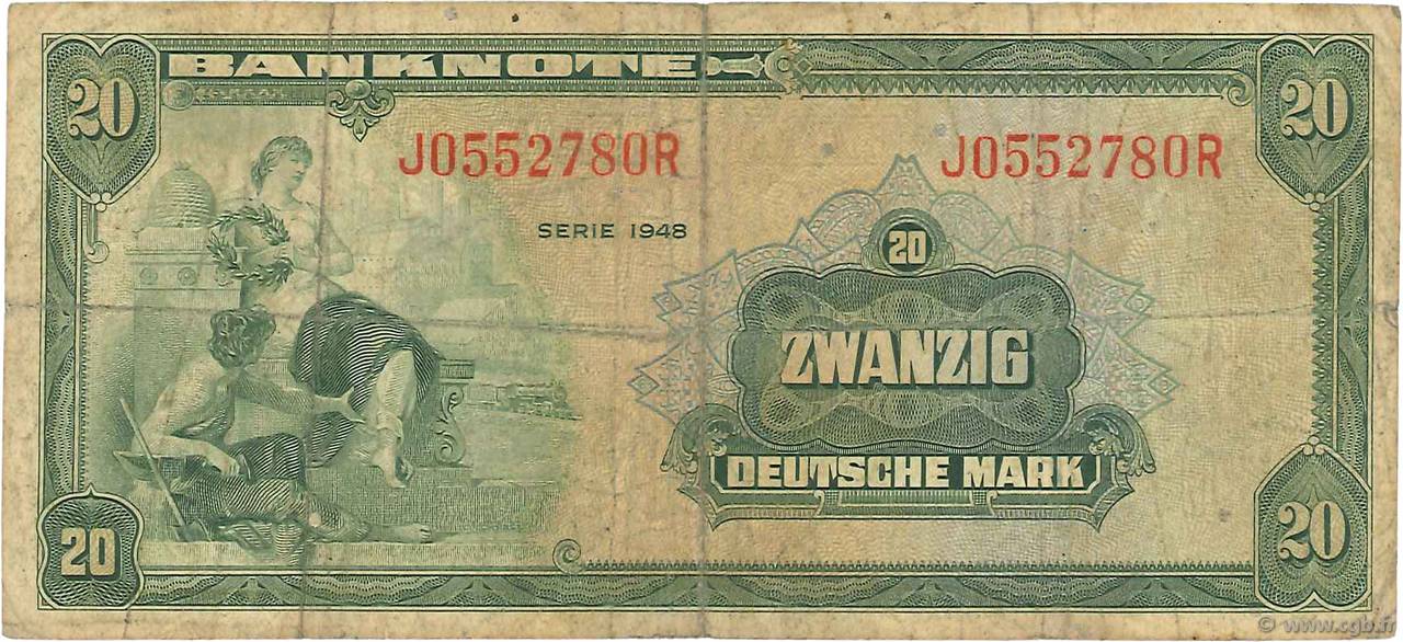 20 Deutsche Mark ALLEMAGNE FÉDÉRALE  1948 P.06a B+