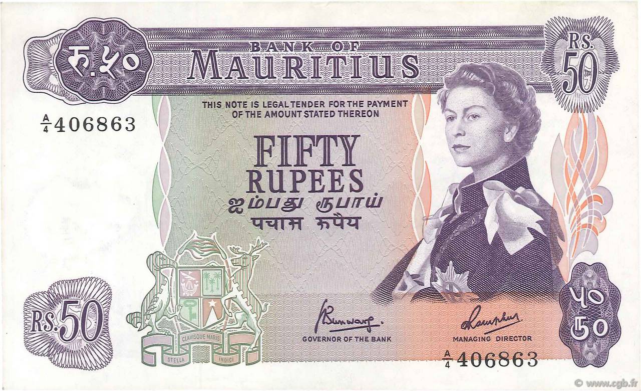 50 Rupees ÎLE MAURICE  1967 P.33c SUP