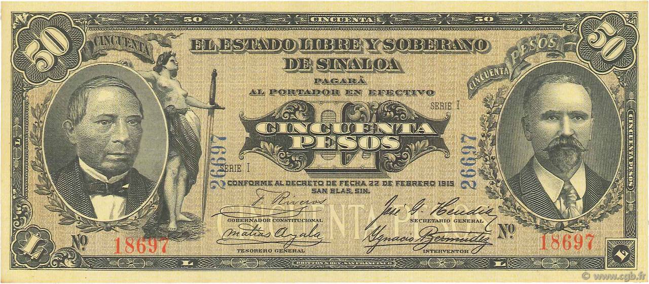 50 Pesos MEXIQUE San Blas 1915 PS.1047a SPL