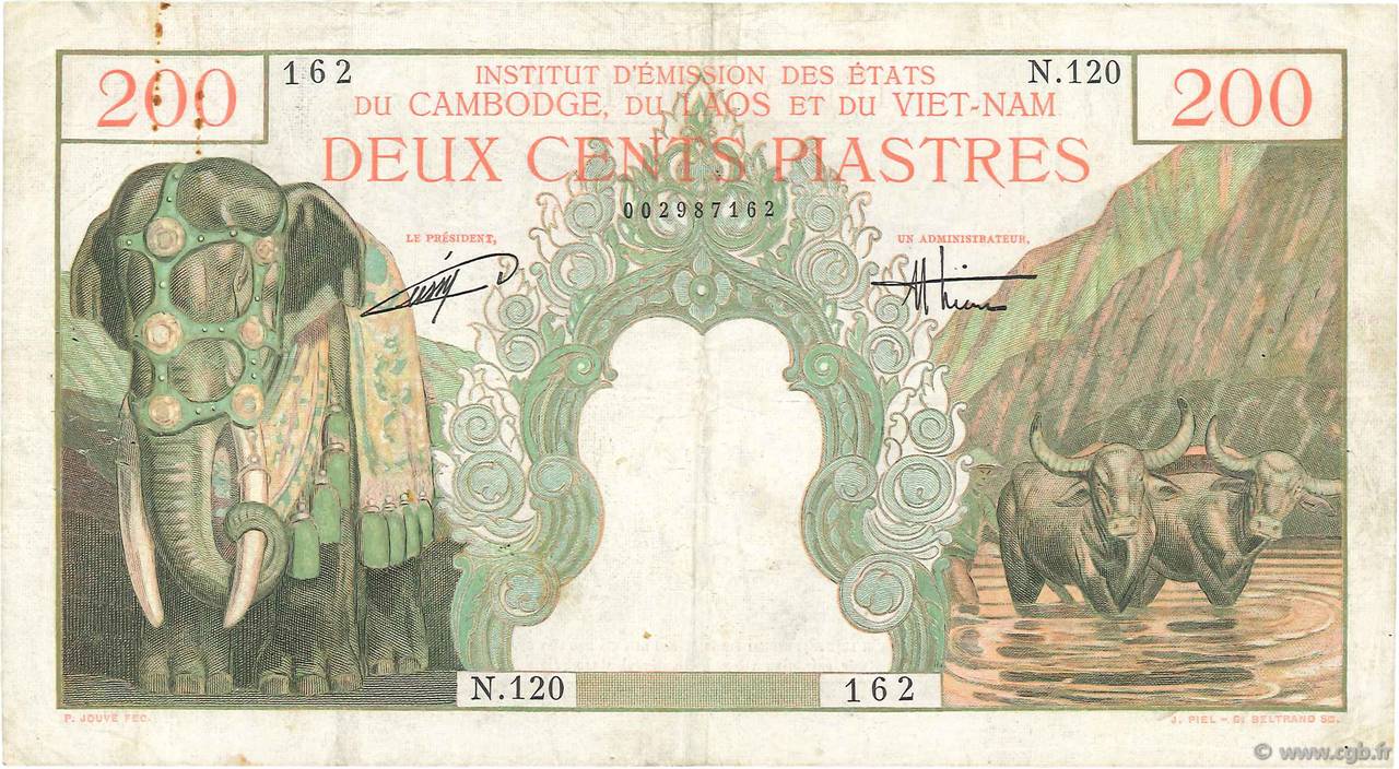 200 Piastres - 200 Dong INDOCHINE FRANÇAISE  1953 P.109 TB