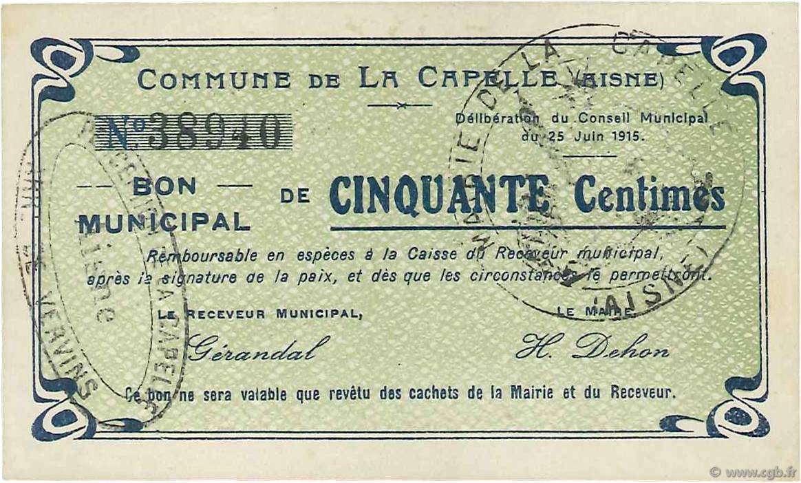 50 Centimes FRANCE régionalisme et divers  1915 JP.02-0397 SPL
