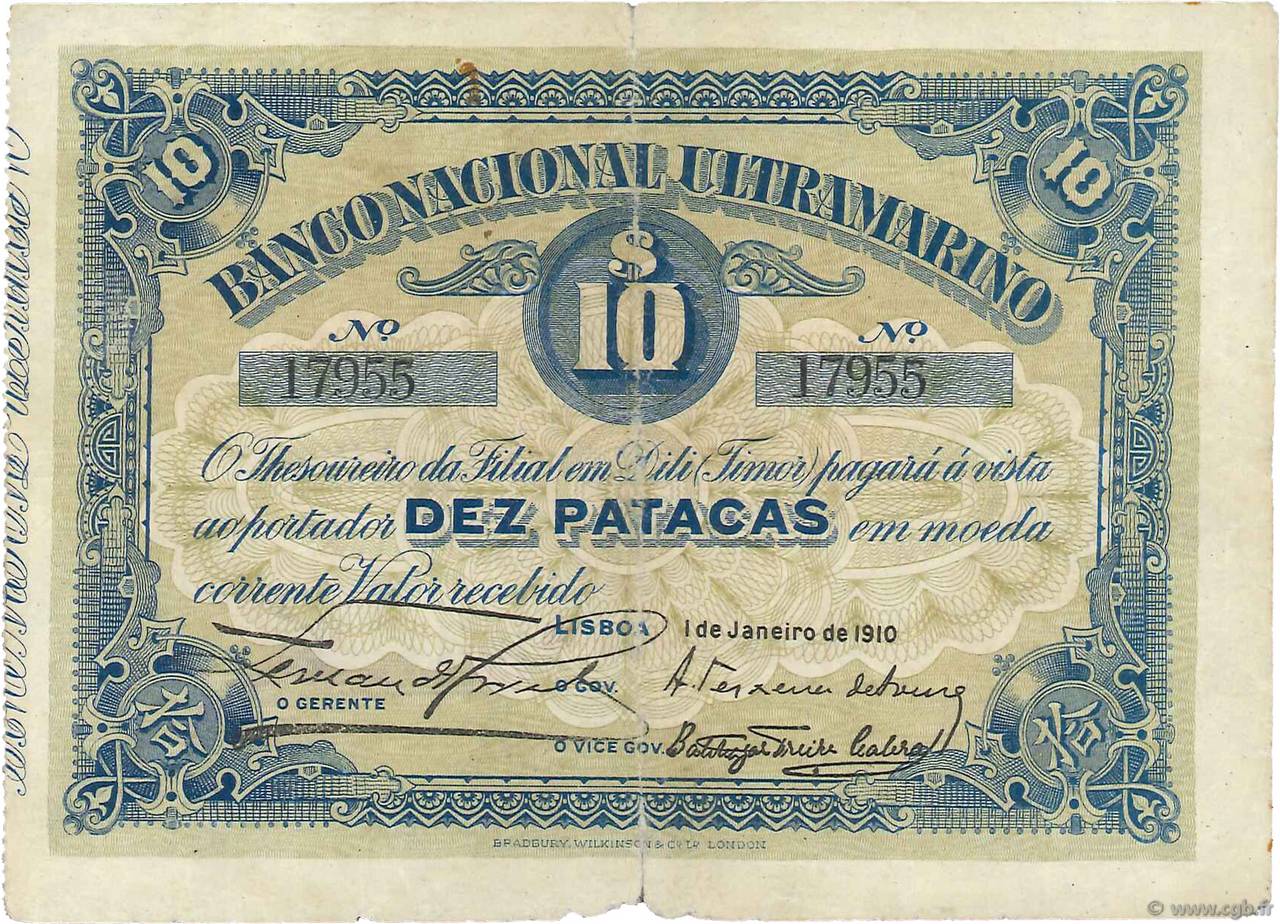 10 Patacas TIMOR  1910 P.03 B+