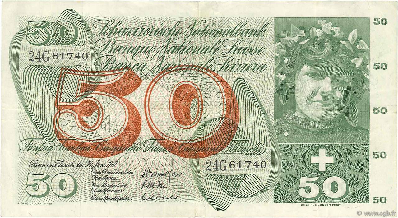 50 Francs SUISSE  1967 P.48g TTB