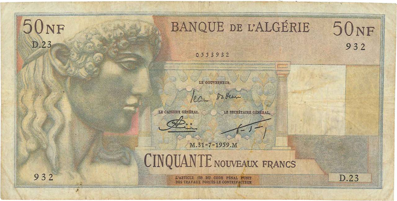 50 Nouveaux Francs ALGÉRIE  1959 P.120a pr.TB