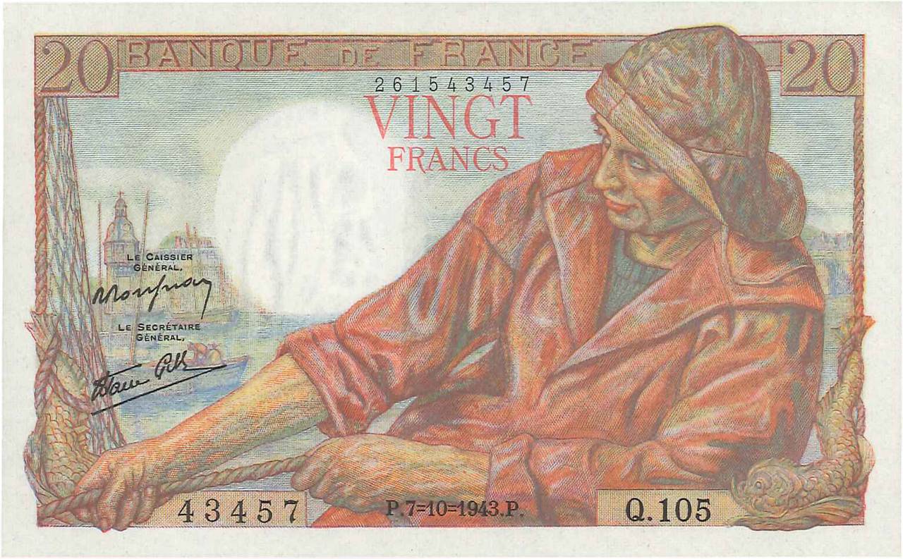 20 Francs PÊCHEUR FRANCE  1943 F.13.07 NEUF