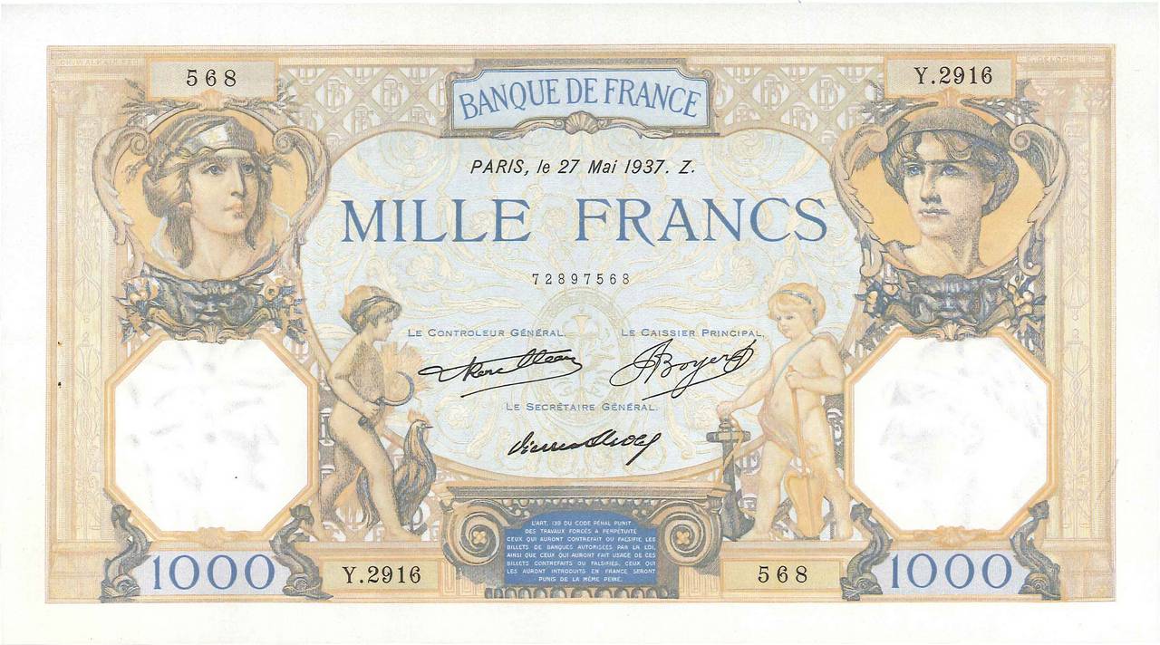 1000 Francs CÉRÈS ET MERCURE FRANCE  1937 F.37.10 SPL