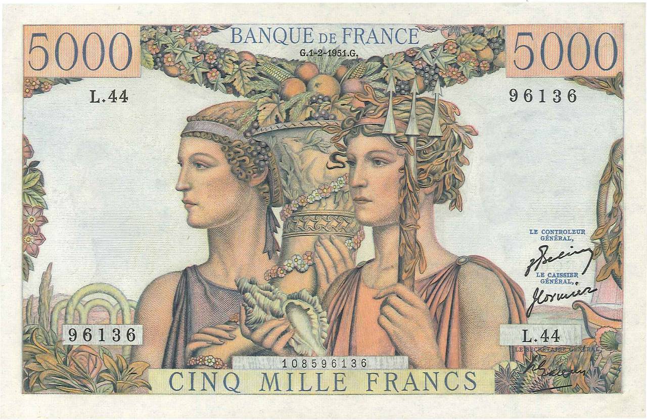 5000 Francs TERRE ET MER FRANCE  1951 F.48.03 SUP+