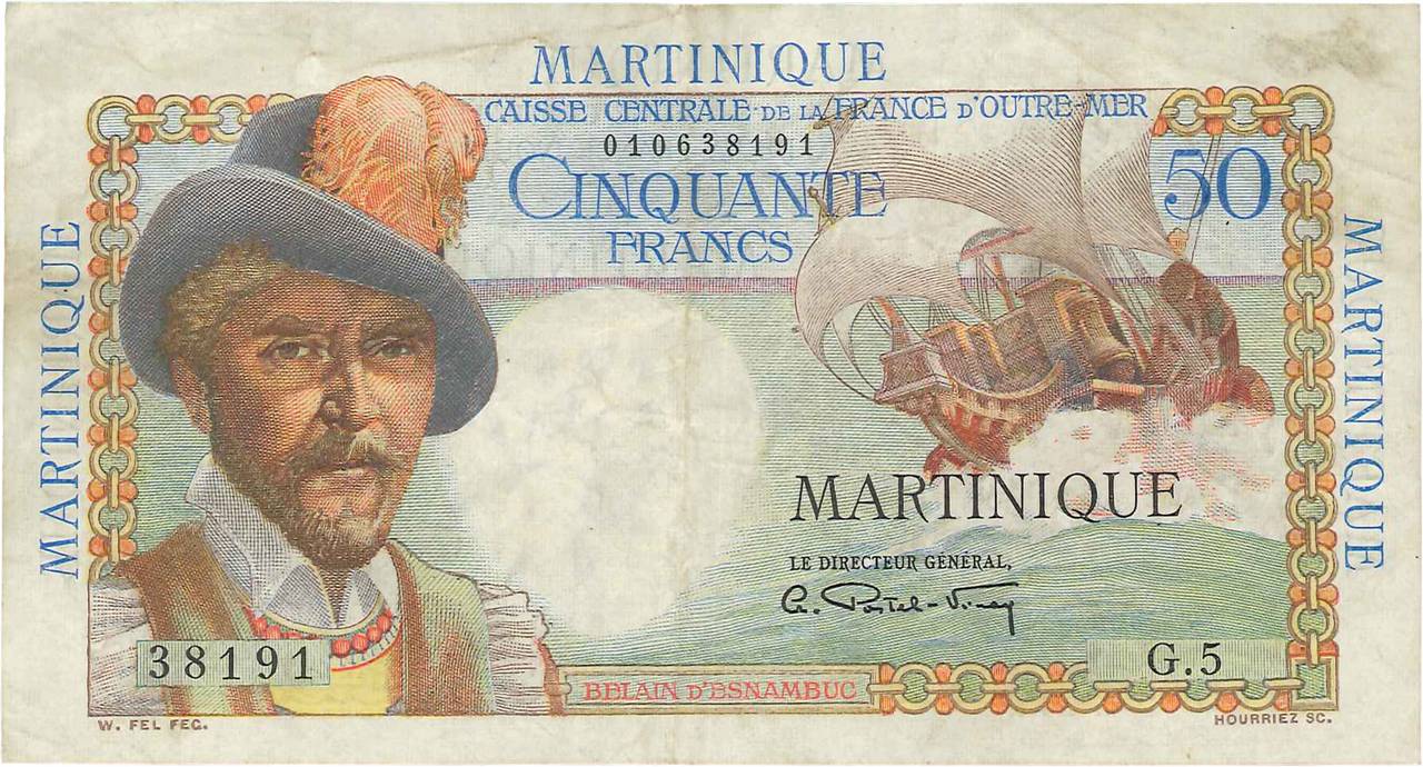 50 Francs Belain d Esnambuc MARTINIQUE  1946 P.30a TB