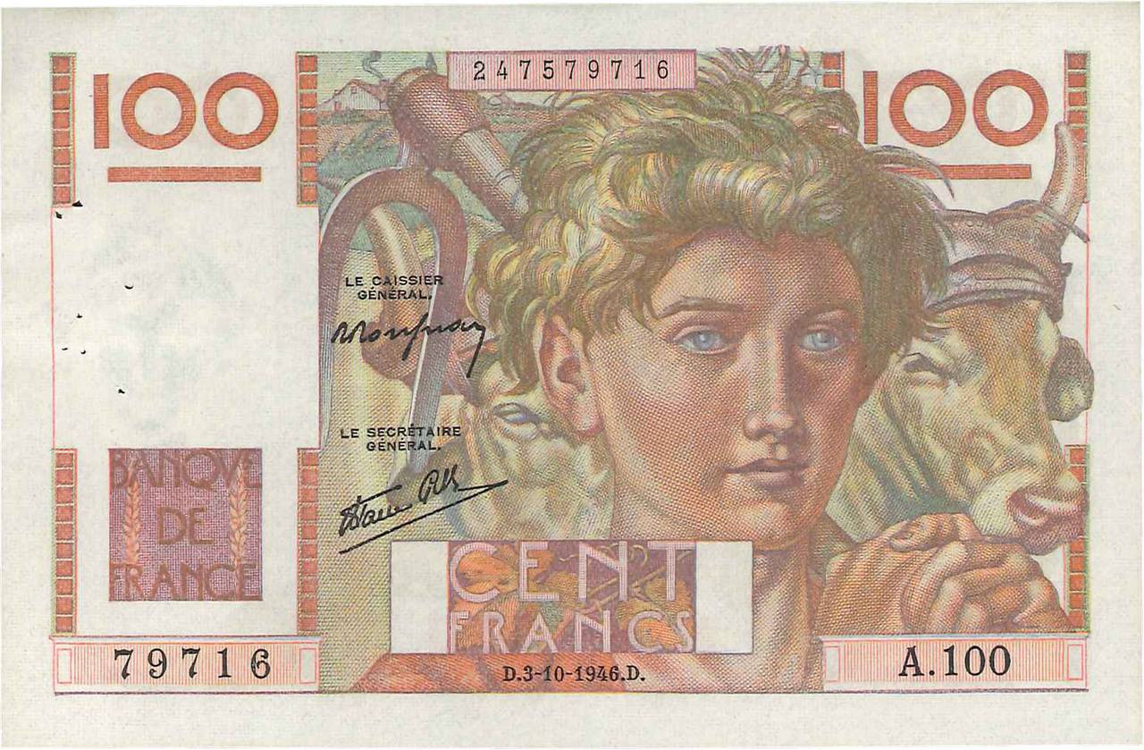 100 Francs JEUNE PAYSAN FRANCE  1946 F.28.09 SUP