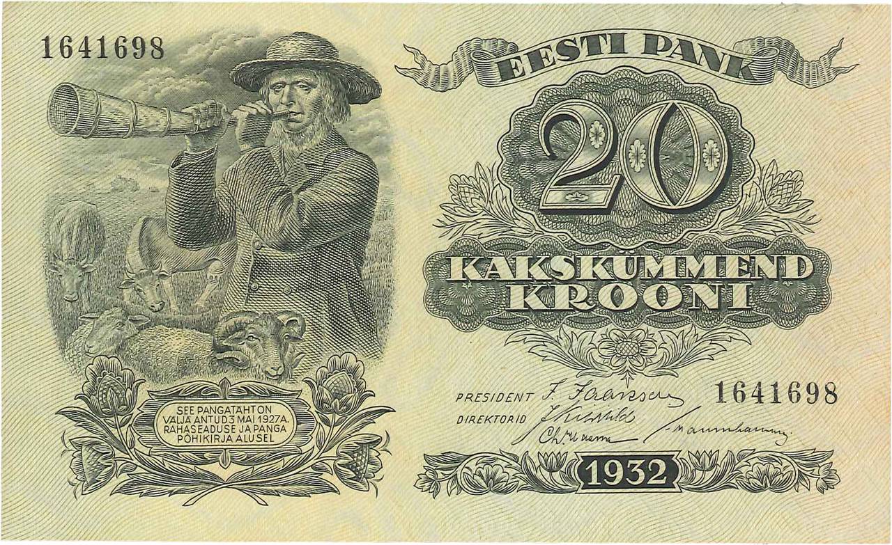 20 Krooni ESTONIE 1932 P.64a SPL
