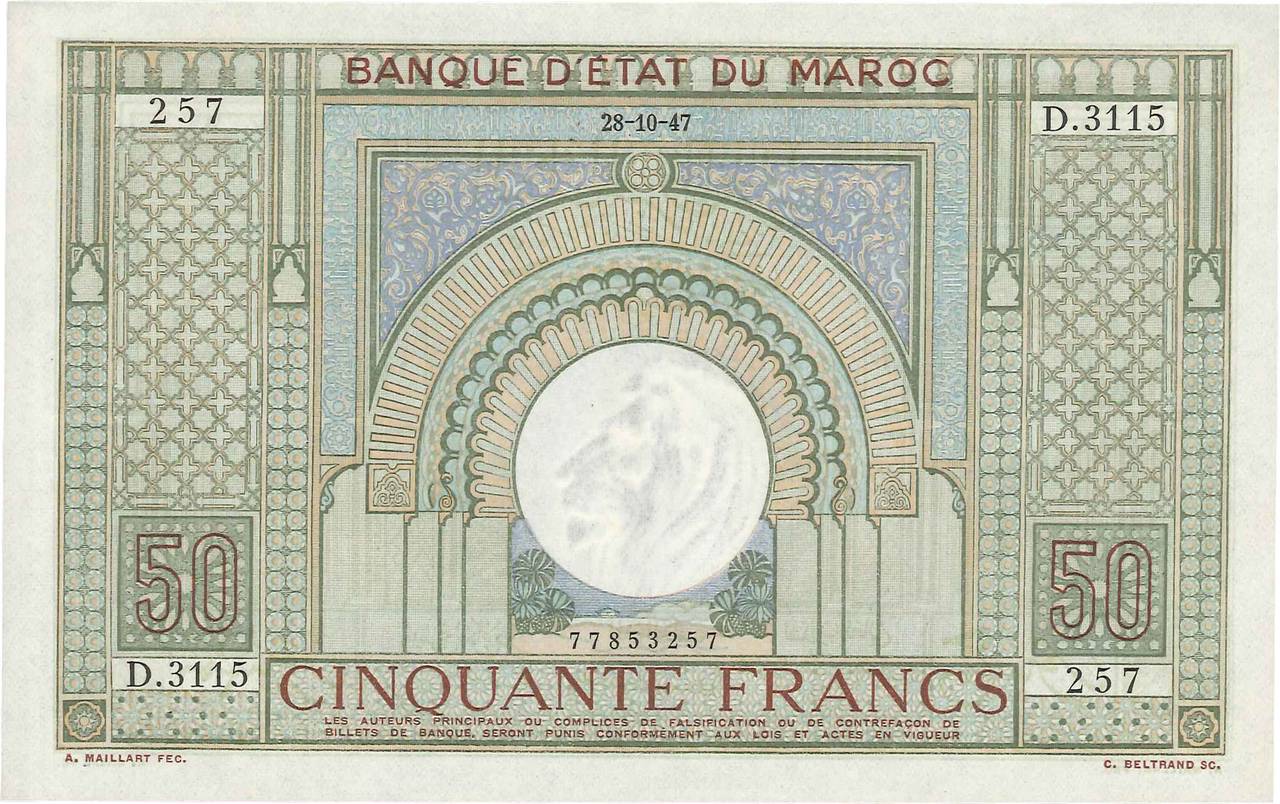 50 Francs MAROC  1947 P.21 SUP+