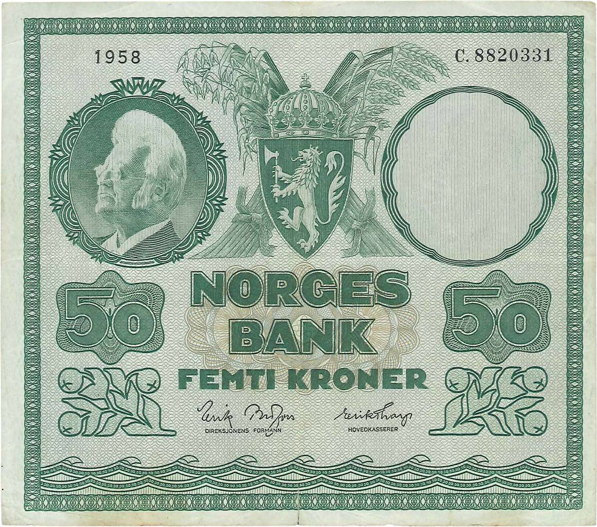 50 Kroner NORVÈGE  1958 P.32b2 TTB