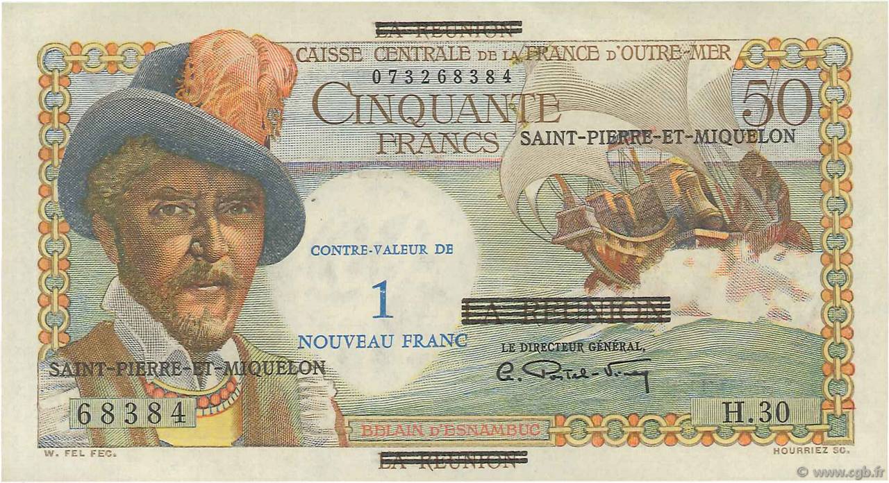 1 NF sur 50 Francs Belain d Esnambuc SAINT PIERRE AND MIQUELON  1960 P.30b UNC-