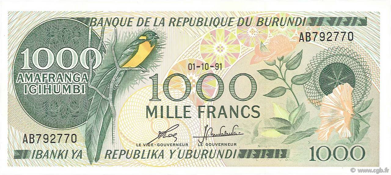 1000 Francs BURUNDI  1991 P.31d NEUF