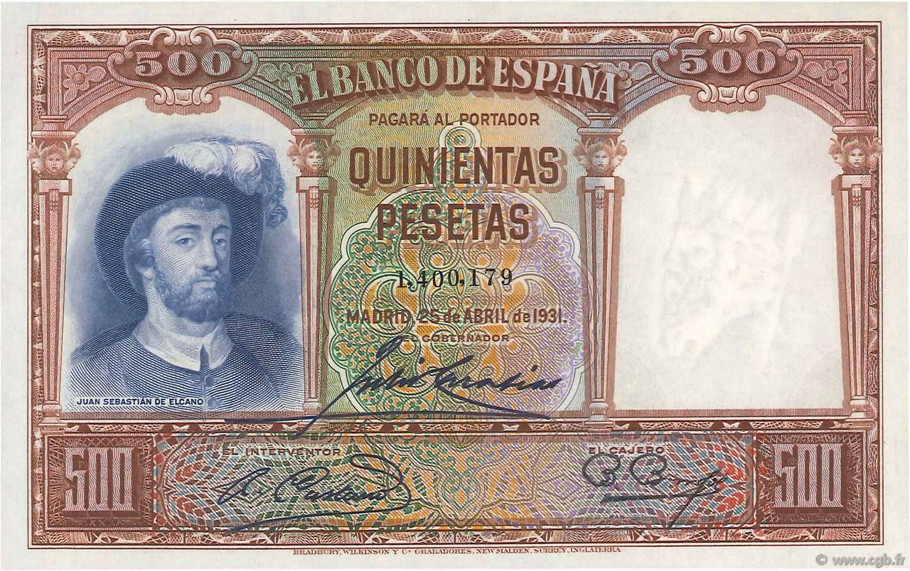 500 Pesetas ESPAÑA  1931 P.084 SC+